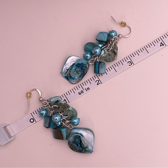 Vintage Real Shell Turquoise Summer Beach Tropical Vacation Festival Earrings - Picture 5 of 7